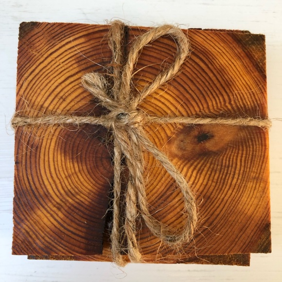 NEW Hand Crafted Rustic Wood Coaster Set - Picture 3 of 7